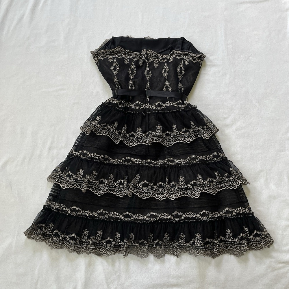 Y2K BCBG Maxazaria Cupcake Dress Strapless Evening Size 6 Lace Tulle Tiered Vtg - Picture 13 of 13